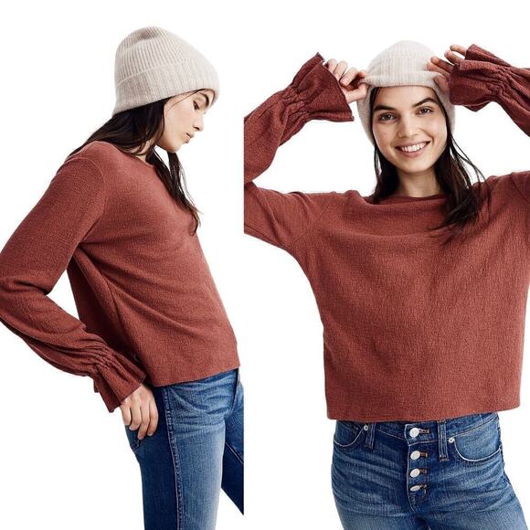 Madewell Ruffle Cuff Long Sleeve Top in Antique Rose Size Large Texture & Thread - Picture 1 of 8